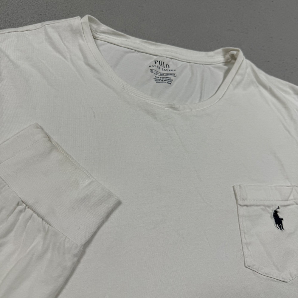 Polo Ralph Lauren Mens XL White Long Sleeve Pocket T-Shirt Navy Pony Logo